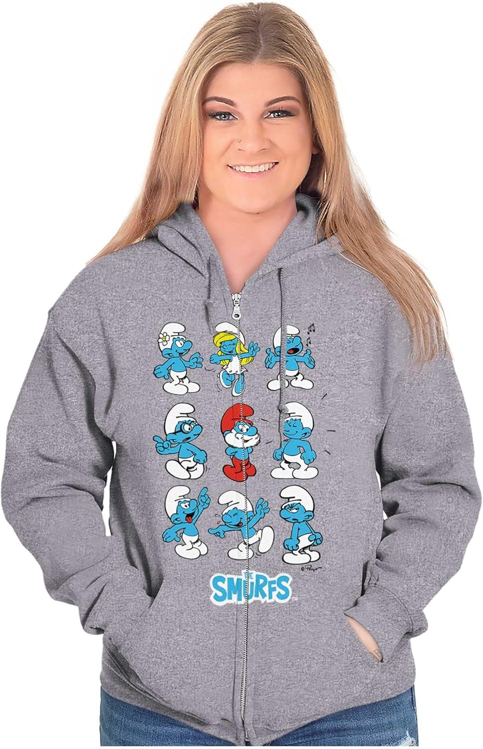 imageBrisco Brands Smurfs Squad Papa Smurfette Cartoon Zip Up Hoodie Mens WomensSport Grey
