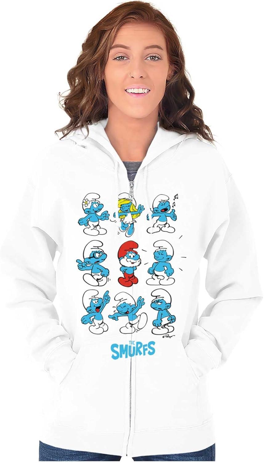 imageBrisco Brands Smurfs Squad Papa Smurfette Cartoon Zip Up Hoodie Mens WomensWhite
