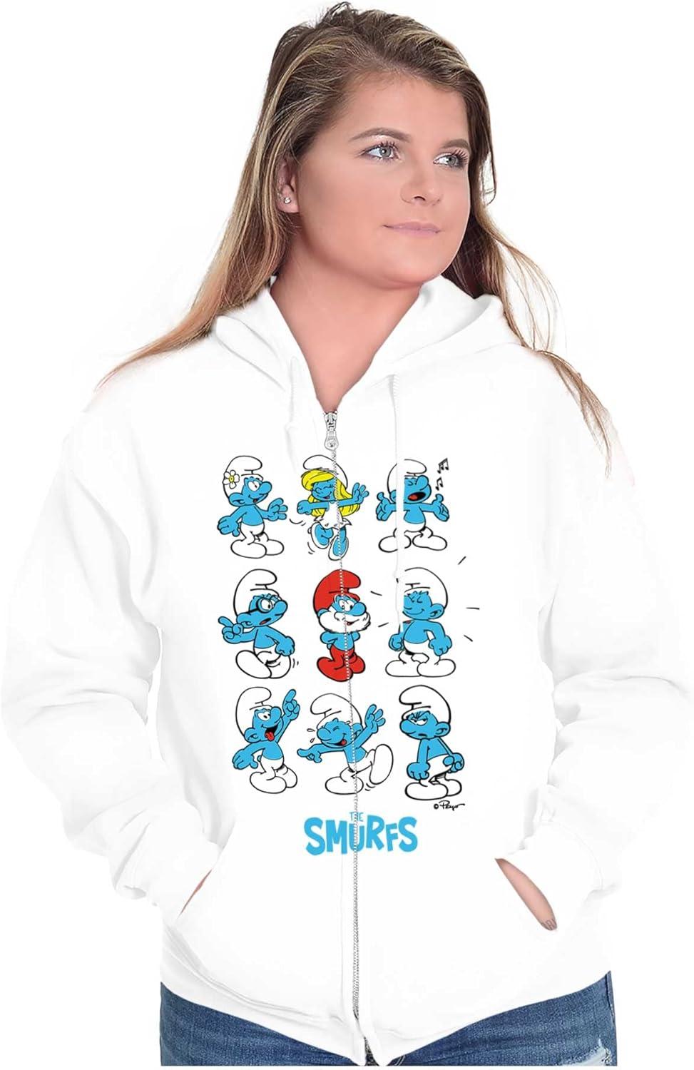 imageBrisco Brands Smurfs Squad Papa Smurfette Cartoon Zip Up Hoodie Mens WomensWhite