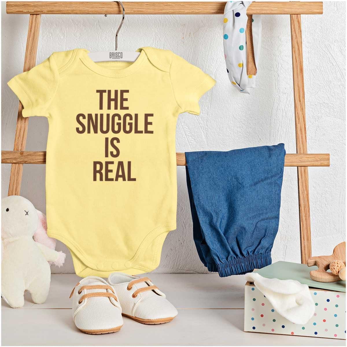 imageBrisco Brands The Snuggle Is Real Funny Pun Cute Baby Romper Boys or GirlsBanana