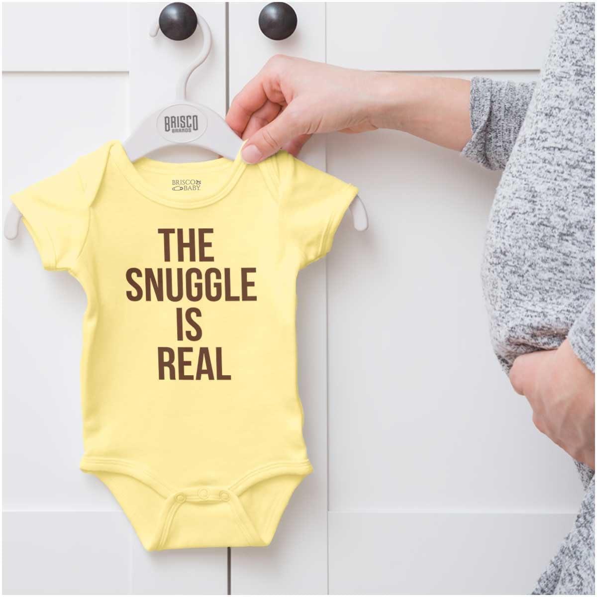 imageBrisco Brands The Snuggle Is Real Funny Pun Cute Baby Romper Boys or GirlsBanana