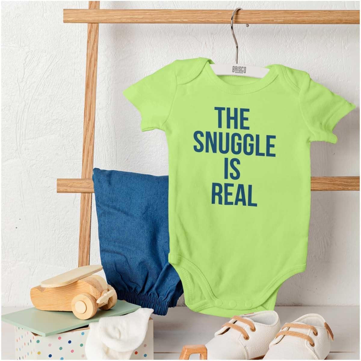 imageBrisco Brands The Snuggle Is Real Funny Pun Cute Baby Romper Boys or GirlsKey Lime