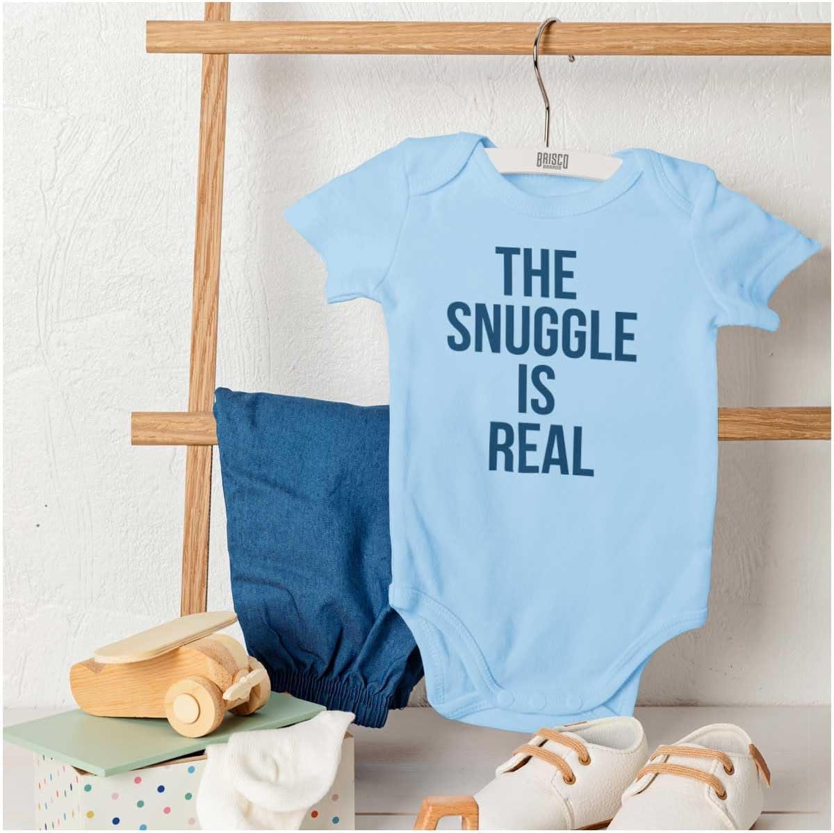imageBrisco Brands The Snuggle Is Real Funny Pun Cute Baby Romper Boys or GirlsLight Blue