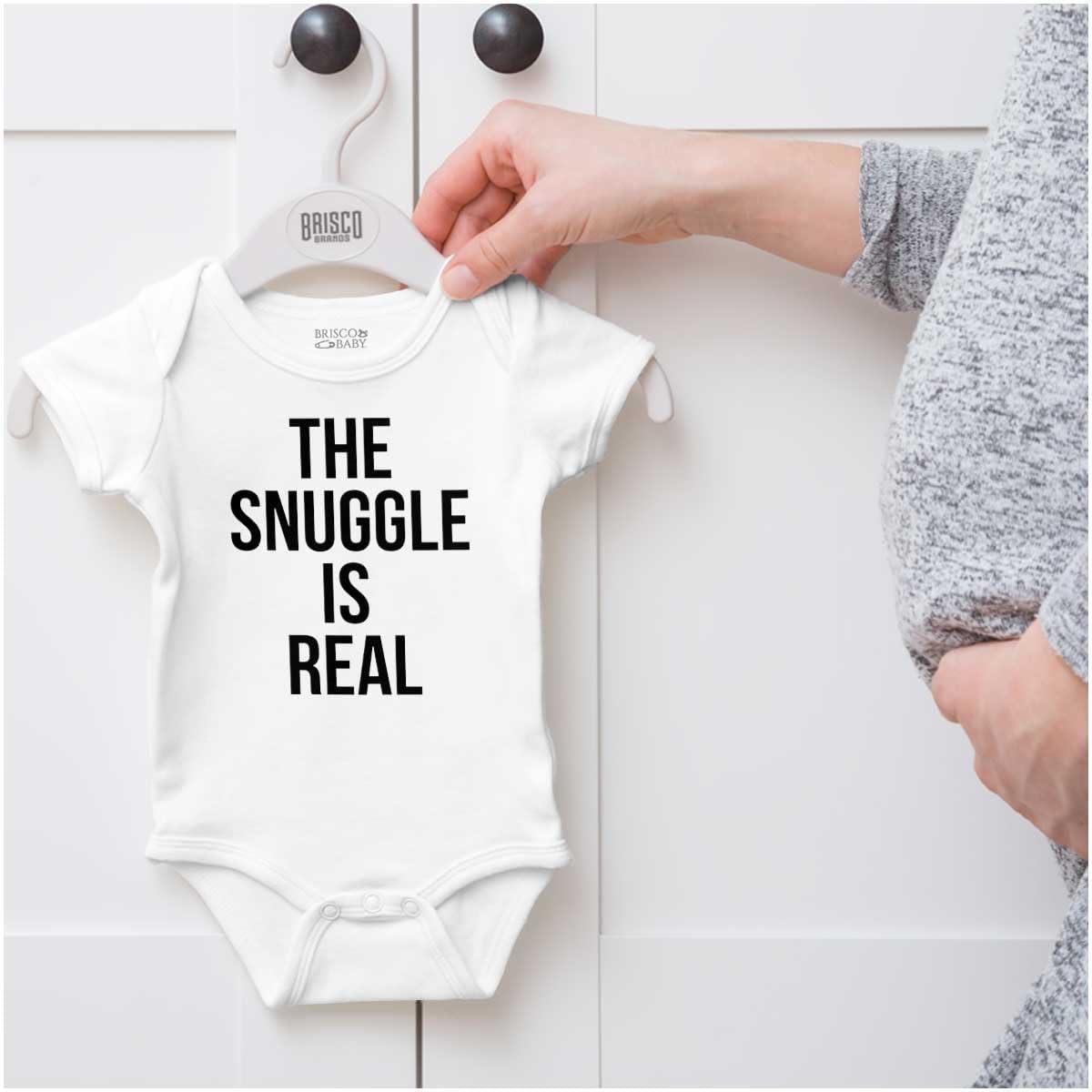 imageBrisco Brands The Snuggle Is Real Funny Pun Cute Baby Romper Boys or GirlsWhite