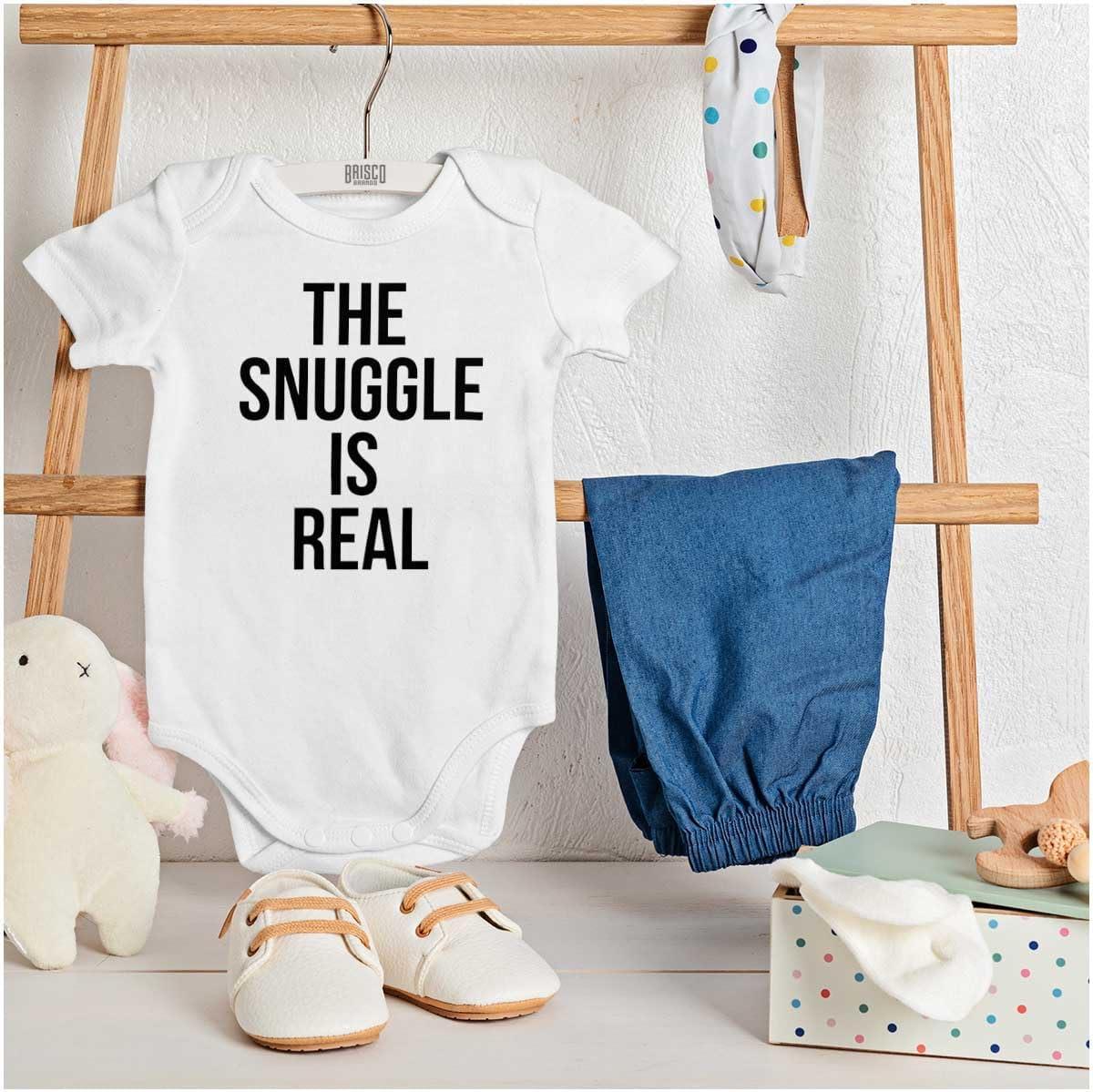 imageBrisco Brands The Snuggle Is Real Funny Pun Cute Baby Romper Boys or GirlsWhite