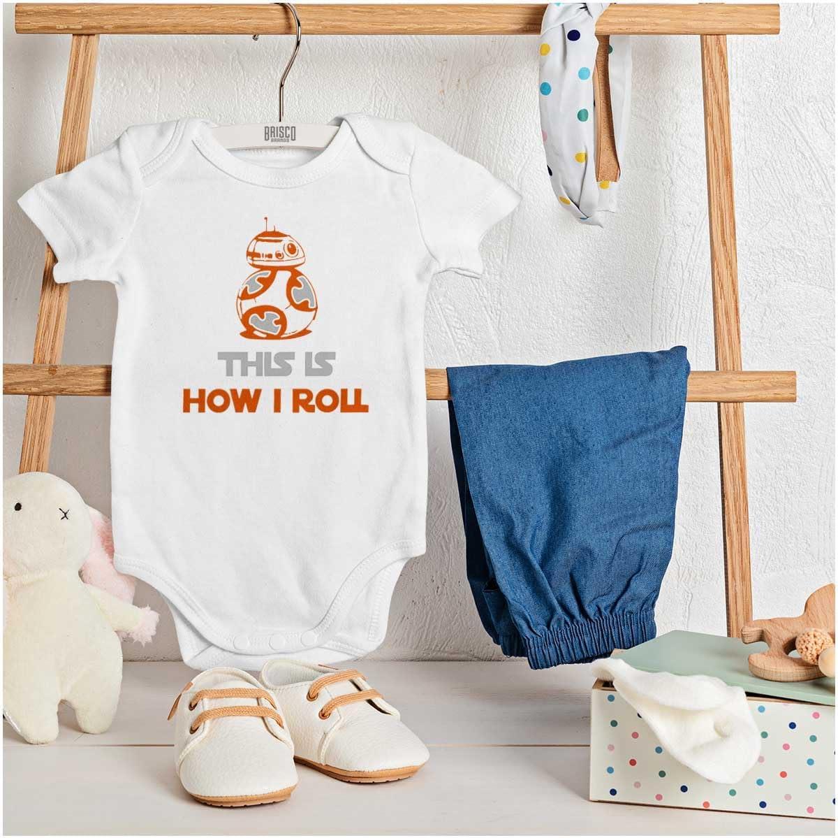 imageBrisco Brands This is How I Roll Space Robot Galaxy Baby Romper Boys or GirlsWhite