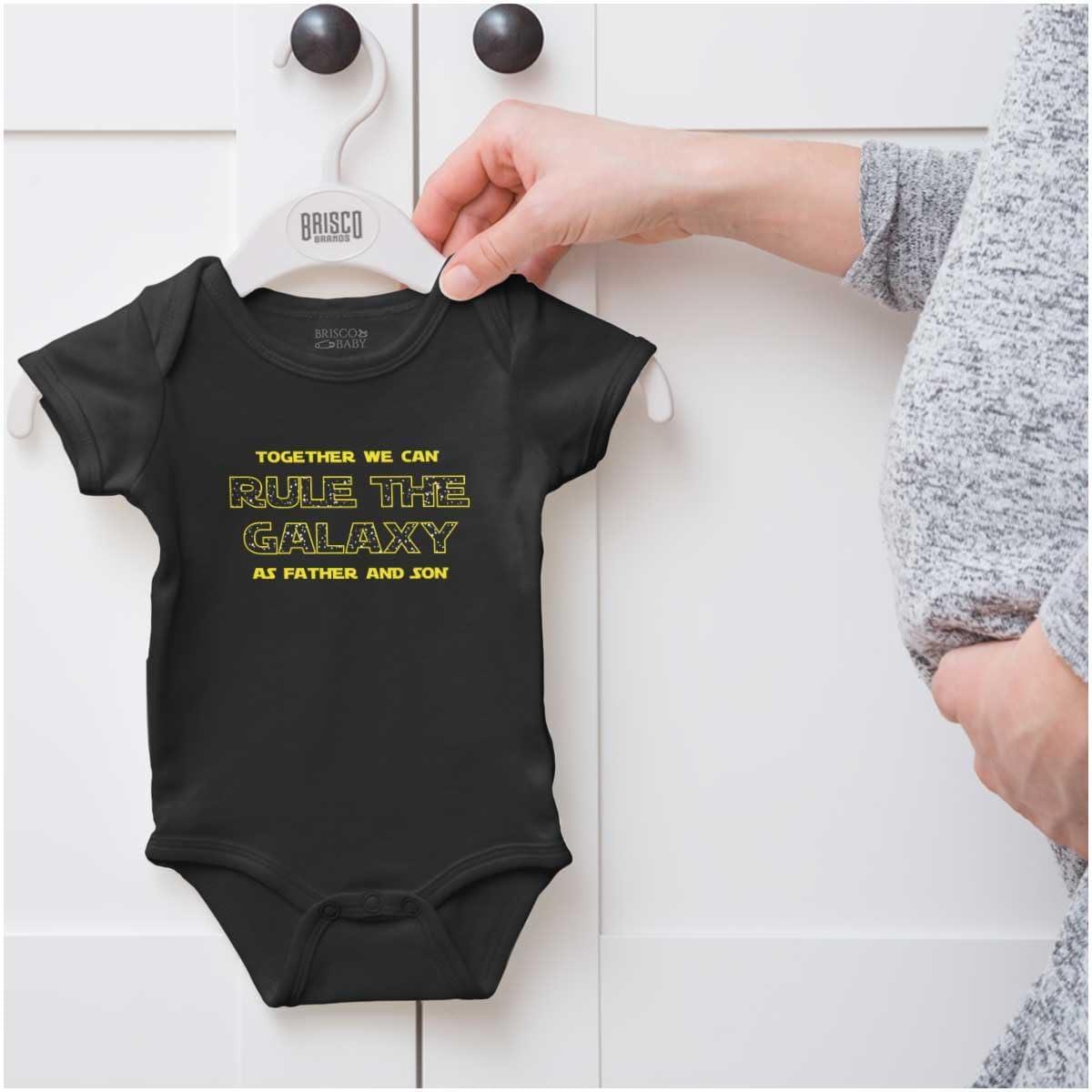 imageBrisco Brands Together We Rule Galaxy Father Son Baby Romper Boys or GirlsBlack