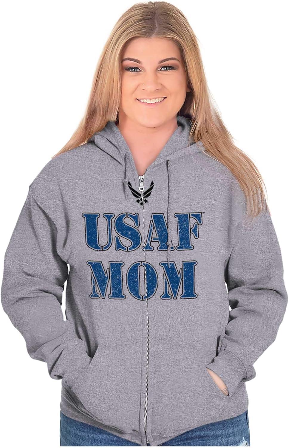 imageBrisco Brands US Air Force USAF Military Family Support Zip Hoodie Sweatshirt WomenSport Grey Mom
