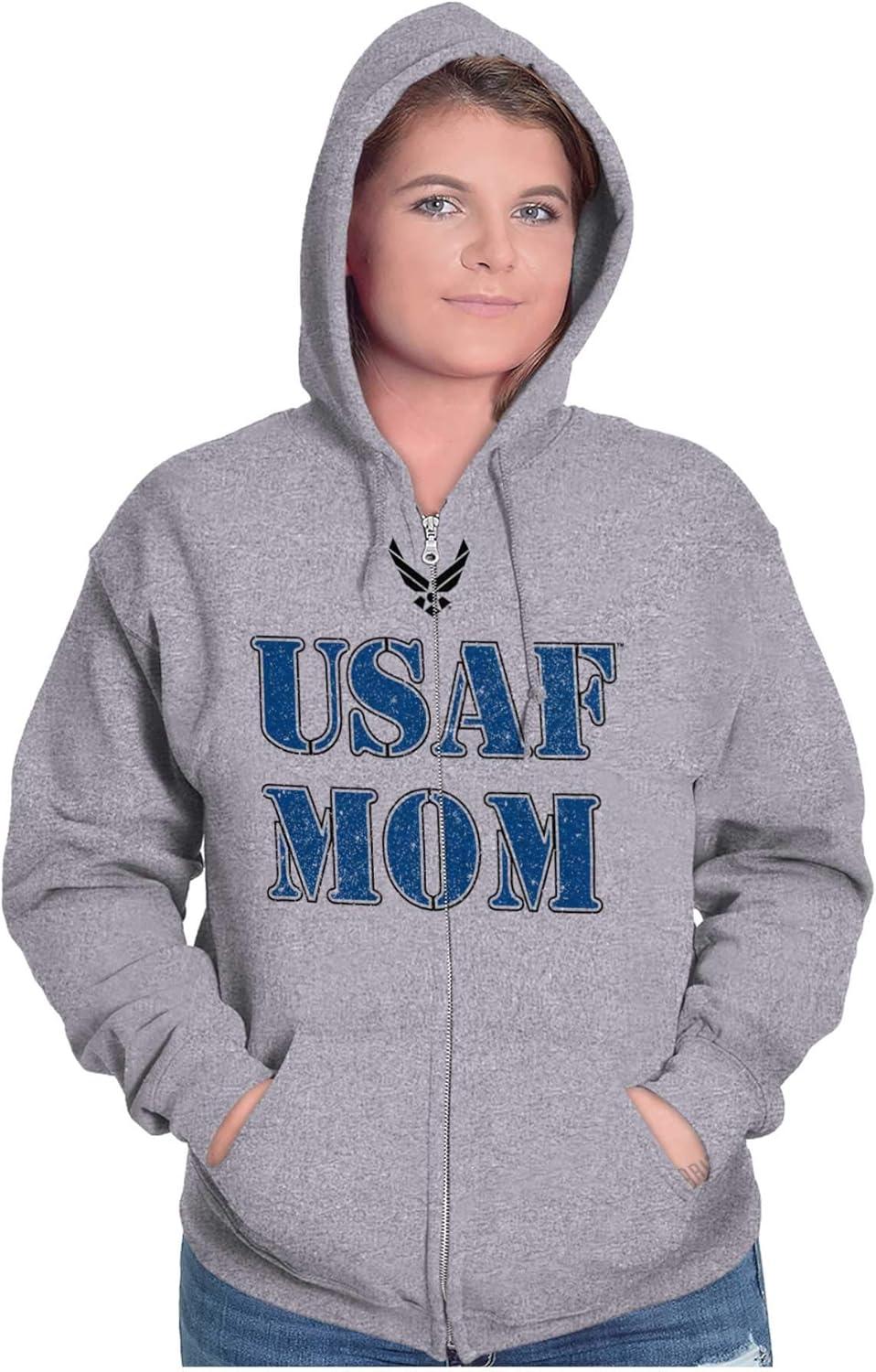 imageBrisco Brands US Air Force USAF Military Family Support Zip Hoodie Sweatshirt WomenSport Grey Mom