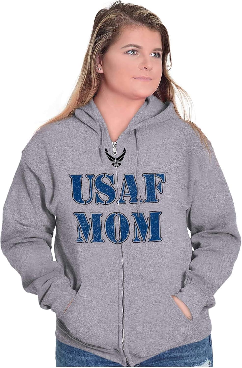 imageBrisco Brands US Air Force USAF Military Family Support Zip Hoodie Sweatshirt WomenSport Grey Mom