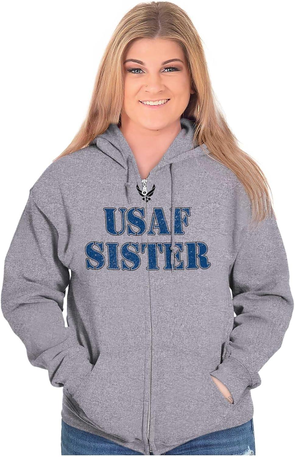 imageBrisco Brands US Air Force USAF Military Family Support Zip Hoodie Sweatshirt WomenSport Grey Sister