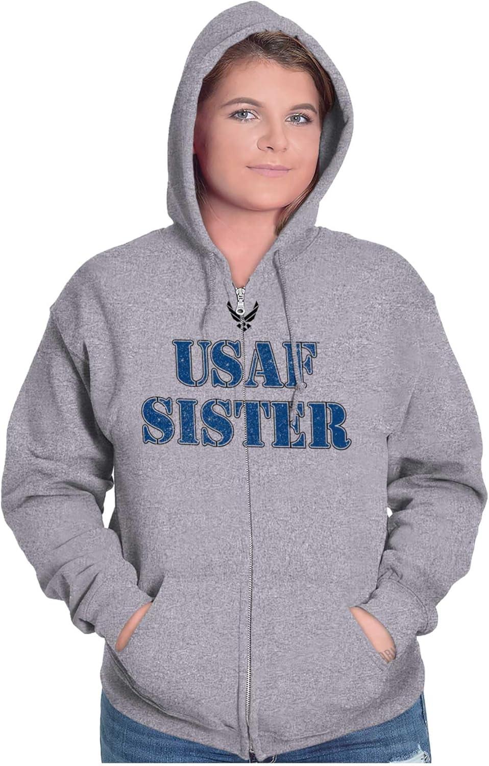 imageBrisco Brands US Air Force USAF Military Family Support Zip Hoodie Sweatshirt WomenSport Grey Sister