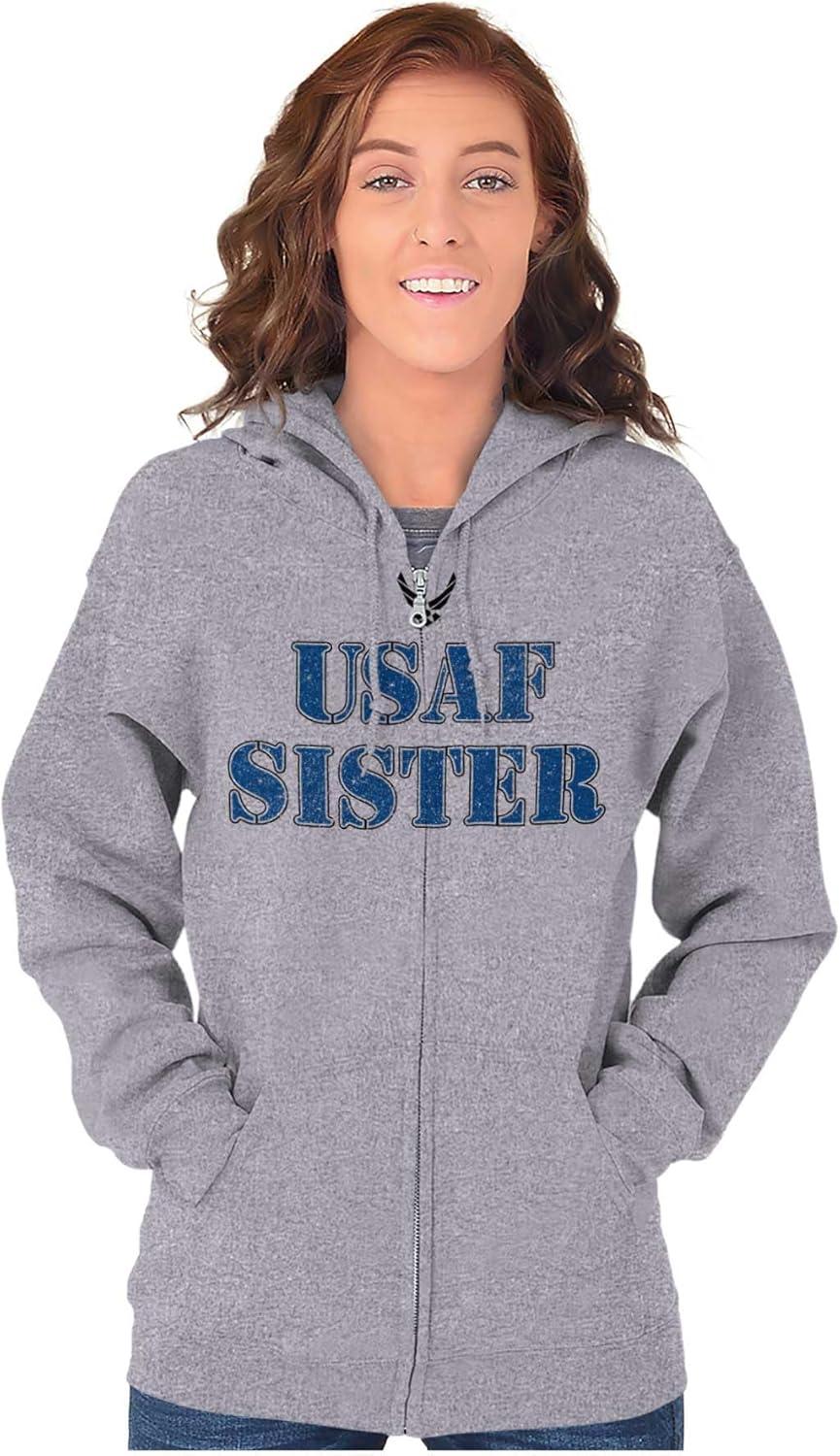 imageBrisco Brands US Air Force USAF Military Family Support Zip Hoodie Sweatshirt WomenSport Grey Sister