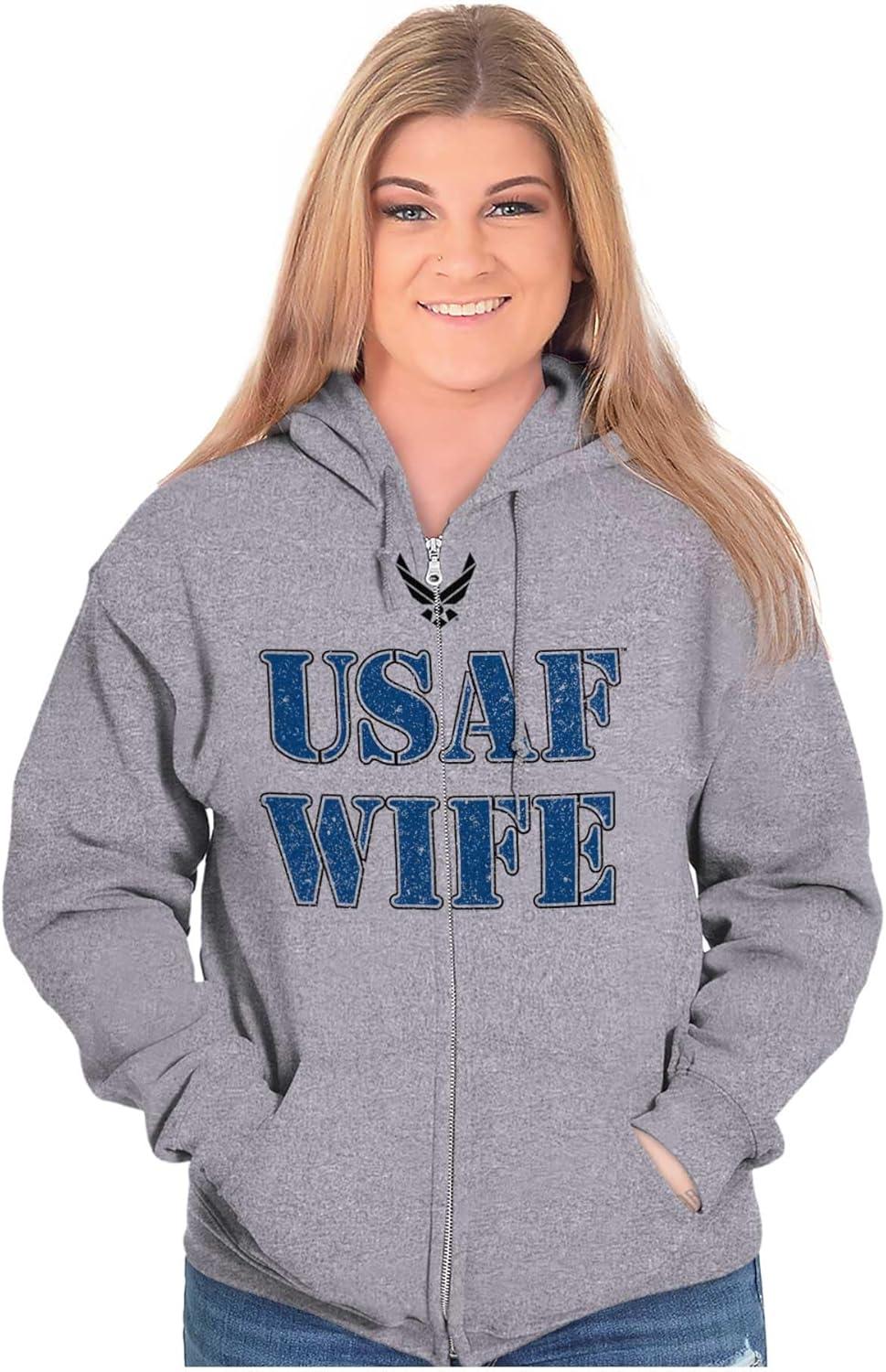 imageBrisco Brands US Air Force USAF Military Family Support Zip Hoodie Sweatshirt WomenSport Grey Wife