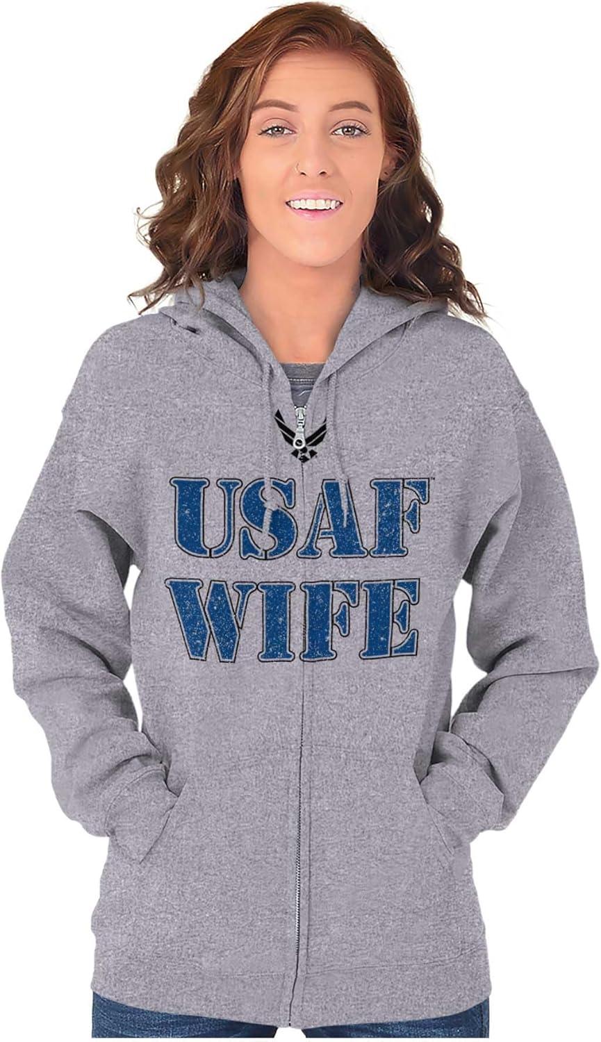 imageBrisco Brands US Air Force USAF Military Family Support Zip Hoodie Sweatshirt WomenSport Grey Wife