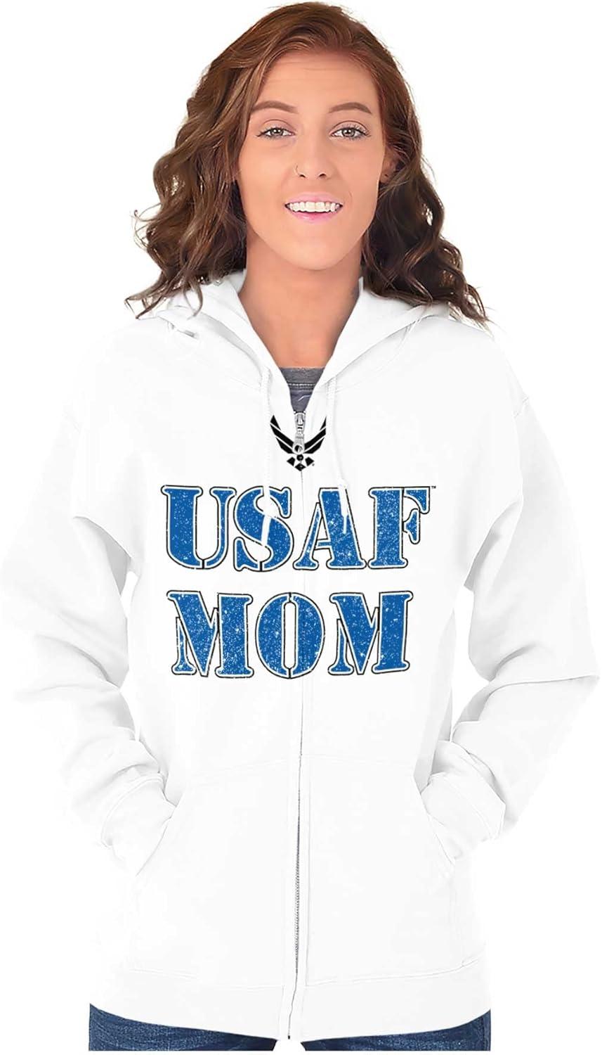 imageBrisco Brands US Air Force USAF Military Family Support Zip Hoodie Sweatshirt WomenWhite Mom