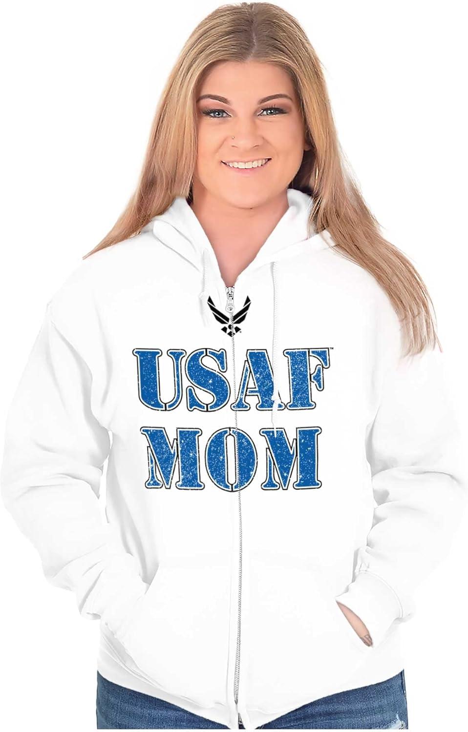 imageBrisco Brands US Air Force USAF Military Family Support Zip Hoodie Sweatshirt WomenWhite Mom