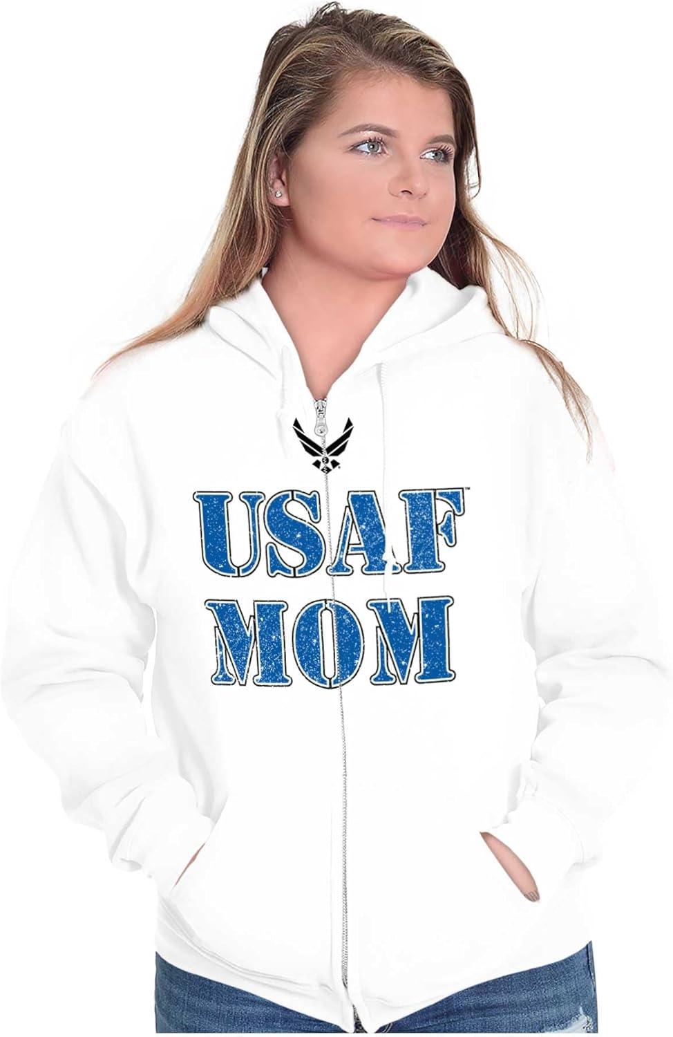 imageBrisco Brands US Air Force USAF Military Family Support Zip Hoodie Sweatshirt WomenWhite Mom