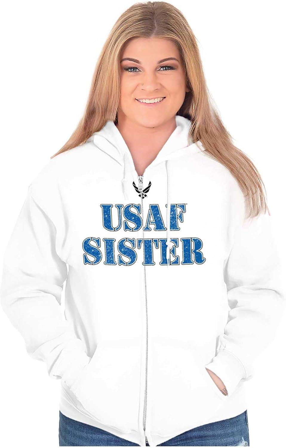 imageBrisco Brands US Air Force USAF Military Family Support Zip Hoodie Sweatshirt WomenWhite Sister