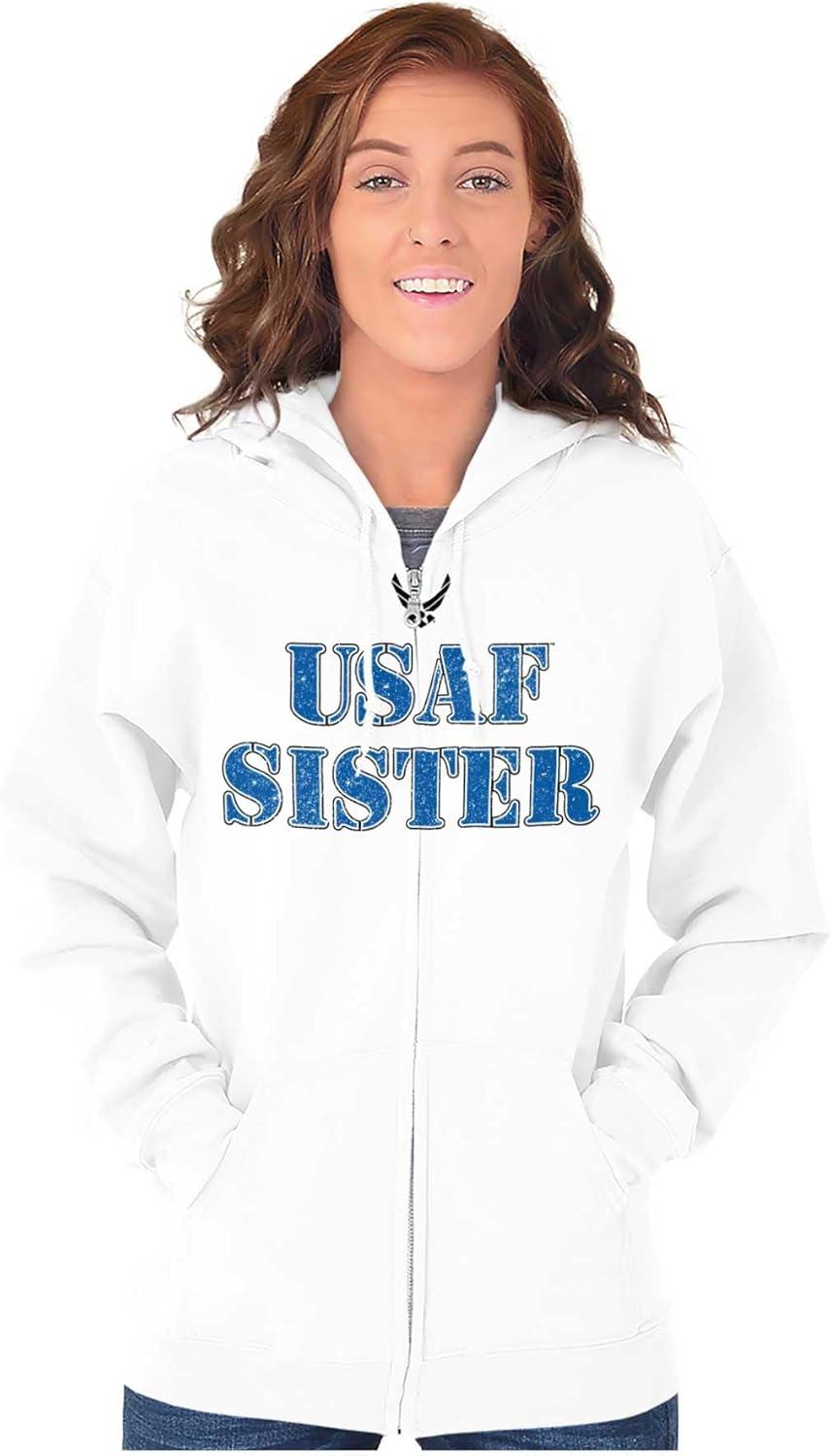 imageBrisco Brands US Air Force USAF Military Family Support Zip Hoodie Sweatshirt WomenWhite Sister