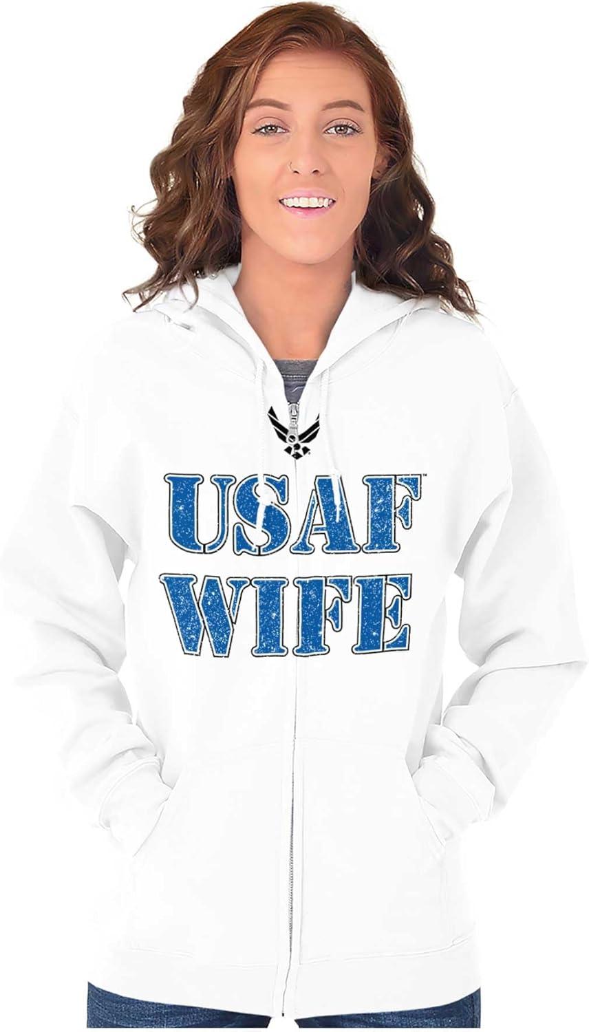 imageBrisco Brands US Air Force USAF Military Family Support Zip Hoodie Sweatshirt WomenWhite Wife