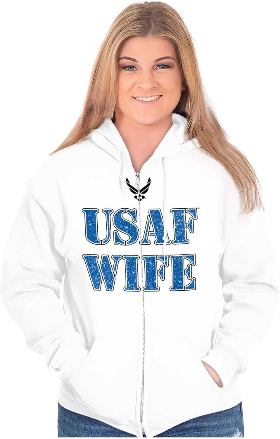 imageBrisco Brands US Air Force USAF Military Family Support Zip Hoodie Sweatshirt WomenWhite Wife