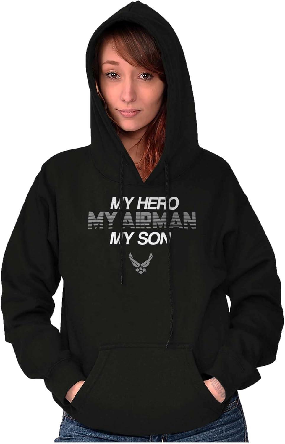 imageBrisco Brands US Airforce Hero Airman Son Hoodie Sweatshirt Women MenBlack