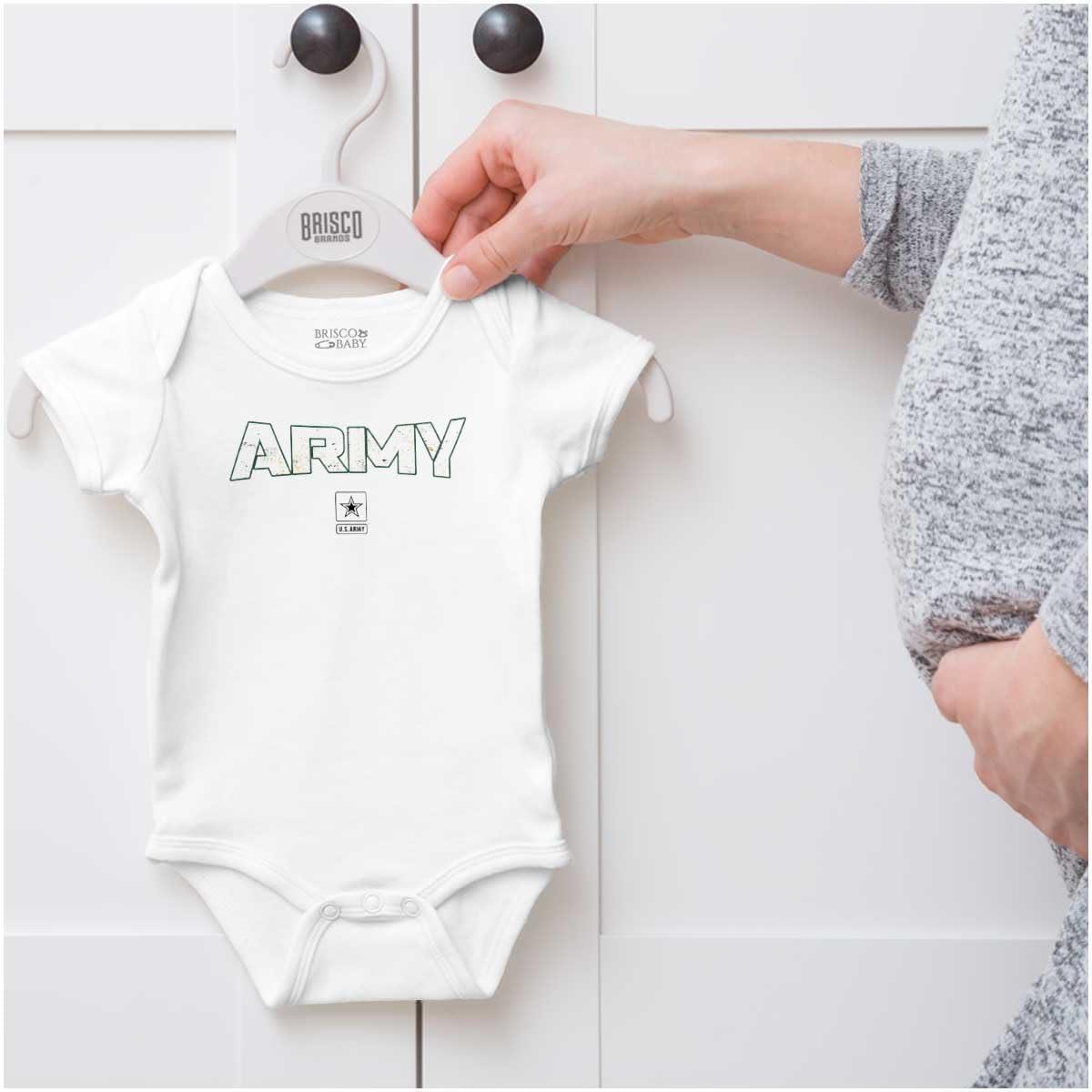 imageBrisco Brands US Army PT Style Casual Military Baby Romper Boys or GirlsWhite