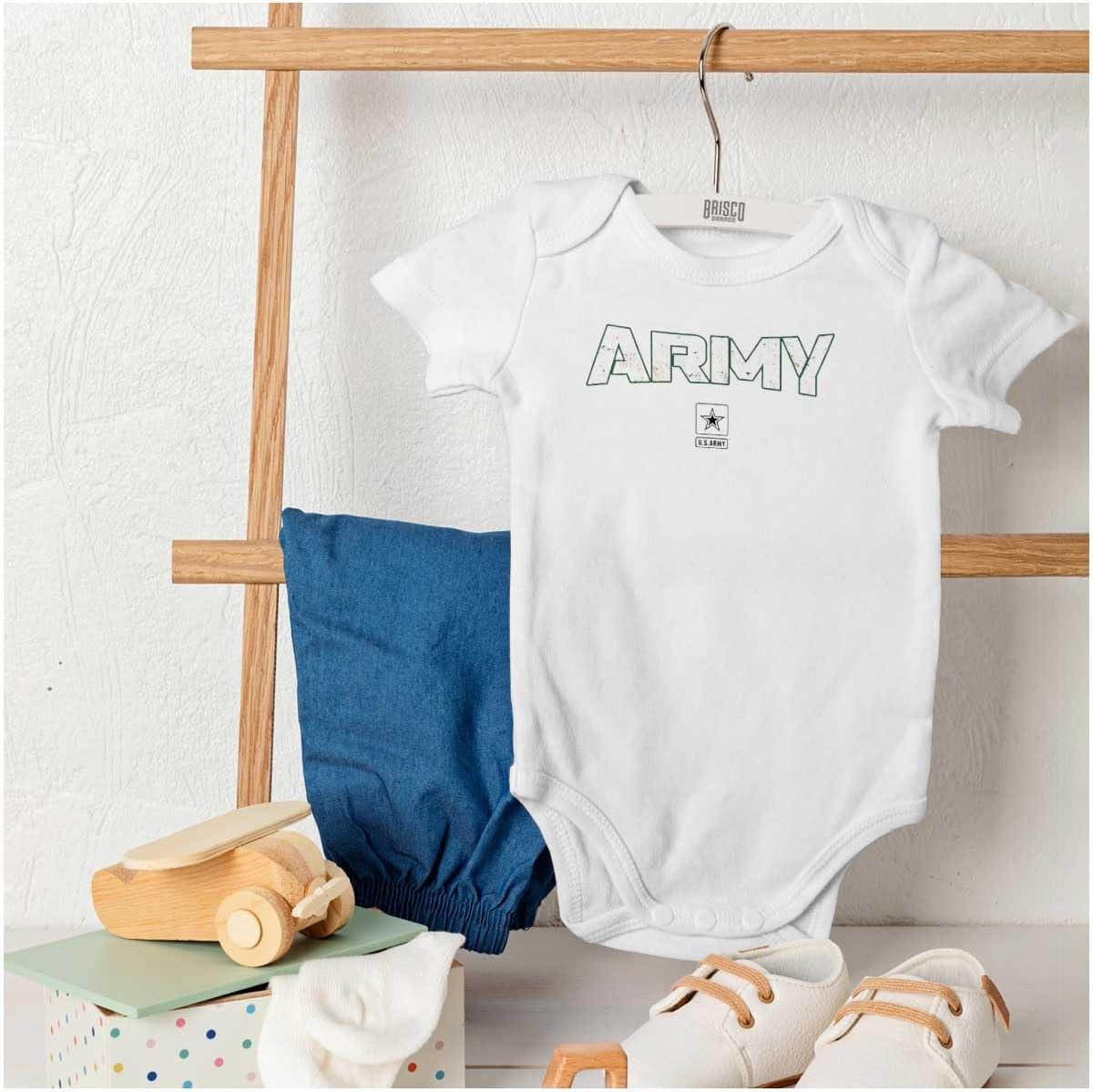 imageBrisco Brands US Army PT Style Casual Military Baby Romper Boys or GirlsWhite