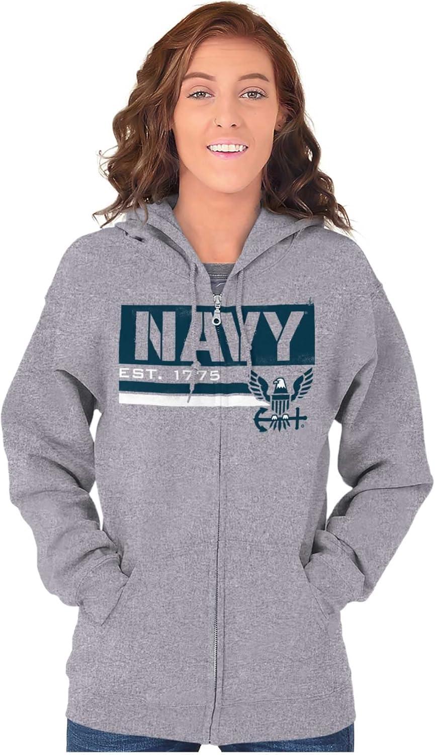 imageBrisco Brands US Navy Est 1775 Eagle Anchor Symbol Zip Up Hoodie Mens WomensSport Grey