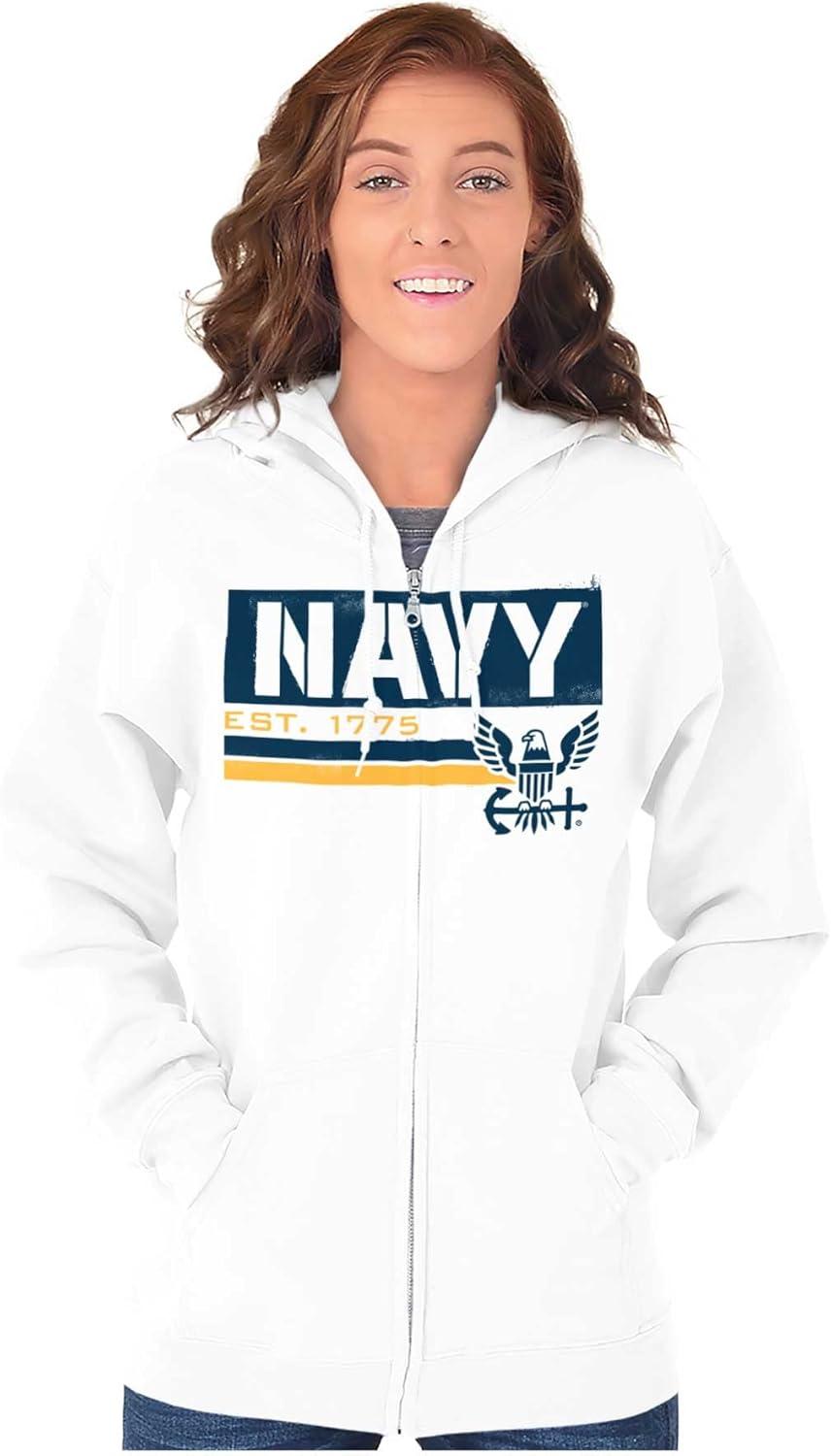 imageBrisco Brands US Navy Est 1775 Eagle Anchor Symbol Zip Up Hoodie Mens WomensWhite
