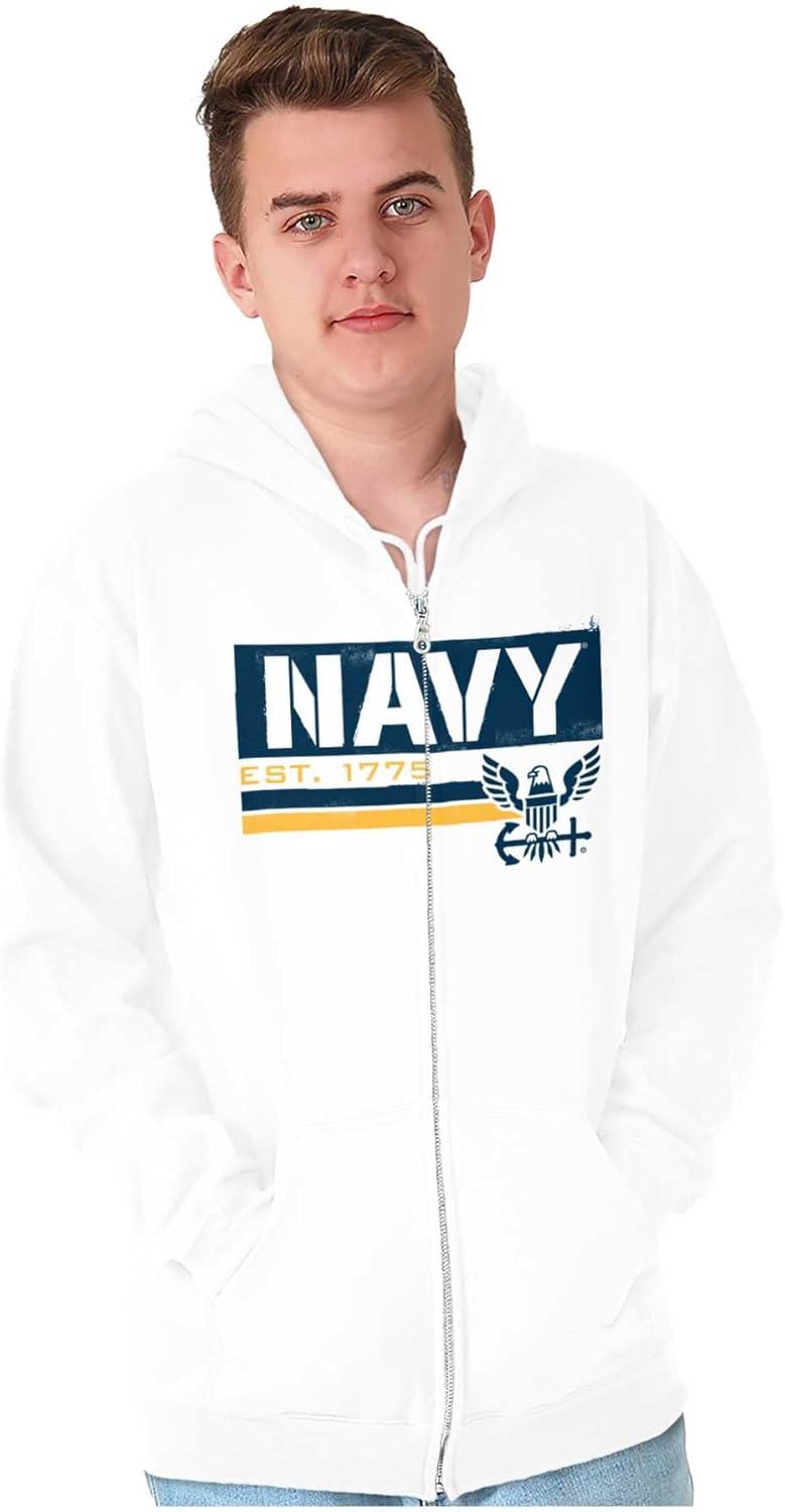 imageBrisco Brands US Navy Est 1775 Eagle Anchor Symbol Zip Up Hoodie Mens WomensWhite