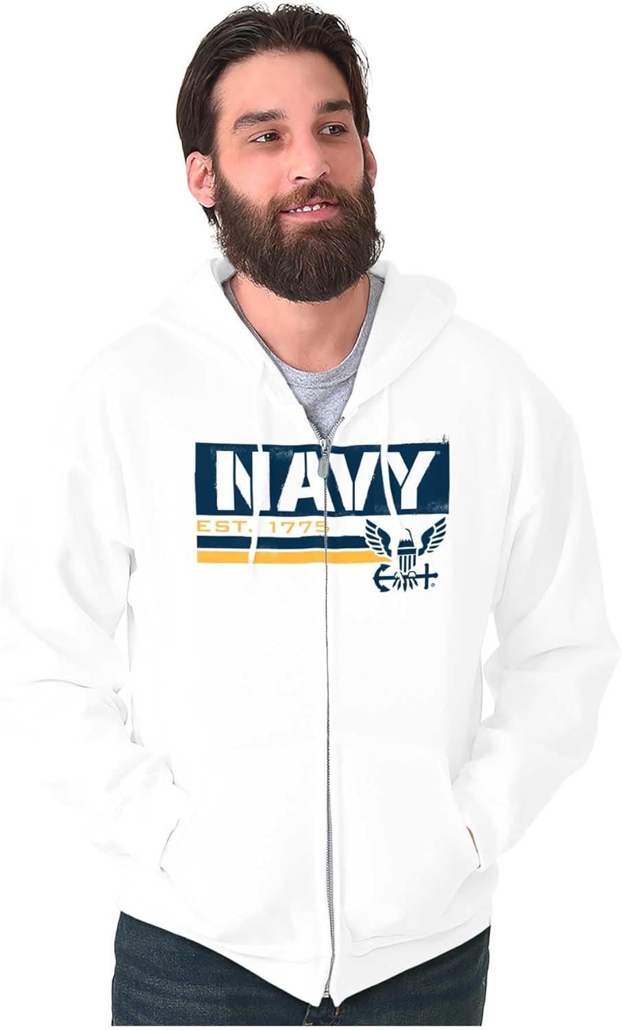 imageBrisco Brands US Navy Est 1775 Eagle Anchor Symbol Zip Up Hoodie Mens WomensWhite