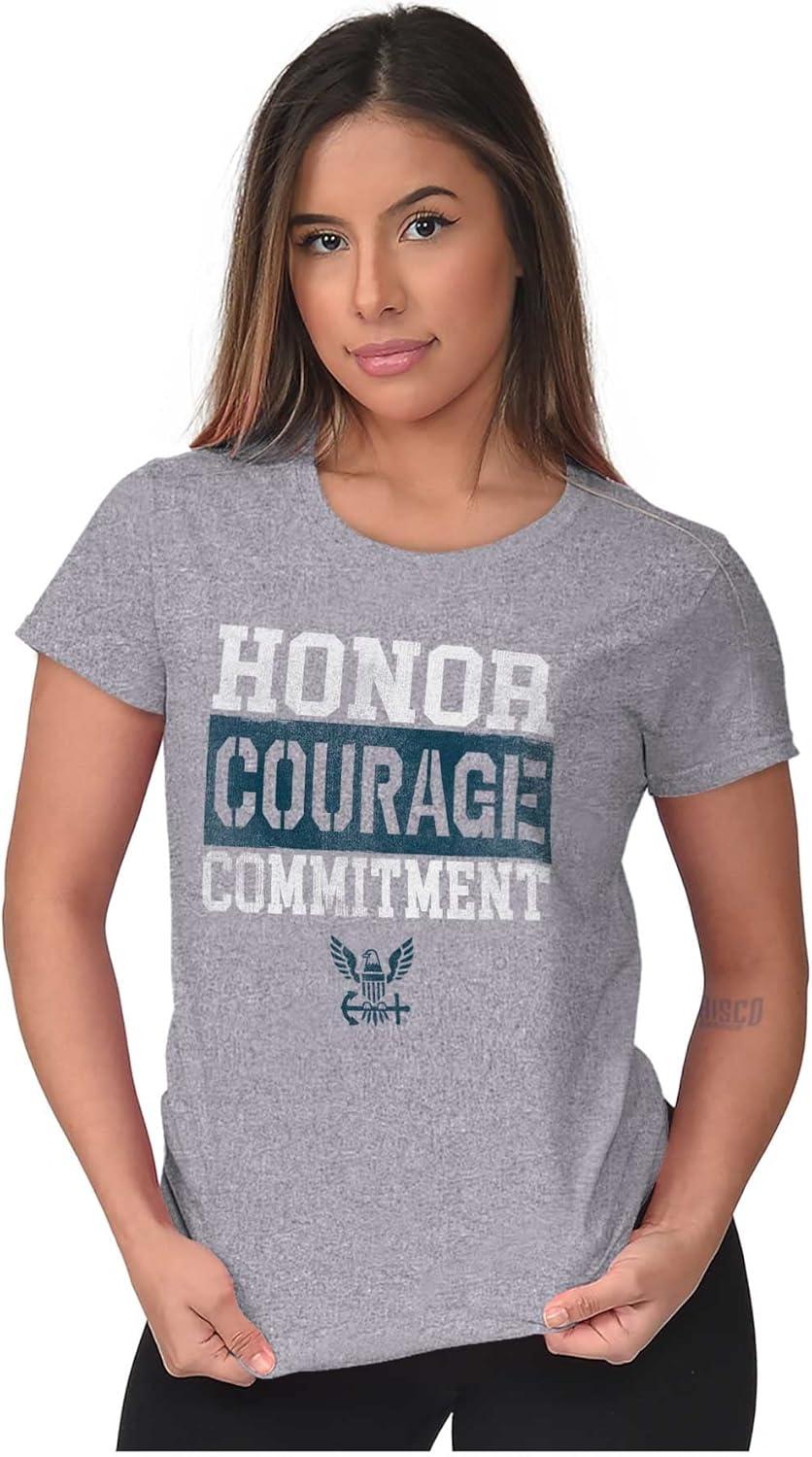 imageBrisco Brands US Navy Honor Courage Commitment Womens Slim Fit Graphic TeeSport Grey
