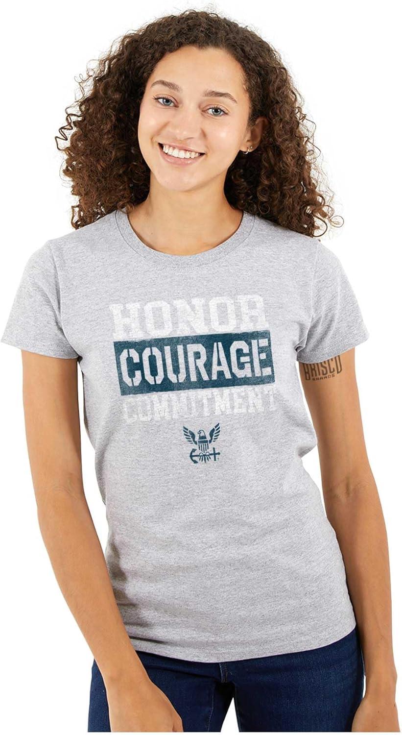 imageBrisco Brands US Navy Honor Courage Commitment Womens Slim Fit Graphic TeeSport Grey