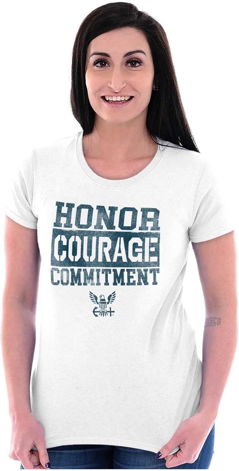 imageBrisco Brands US Navy Honor Courage Commitment Womens Slim Fit Graphic TeeWhite