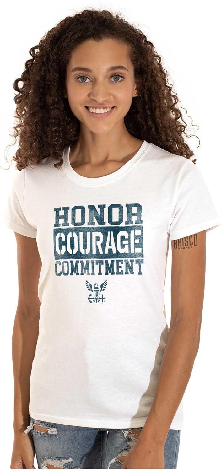 imageBrisco Brands US Navy Honor Courage Commitment Womens Slim Fit Graphic TeeWhite