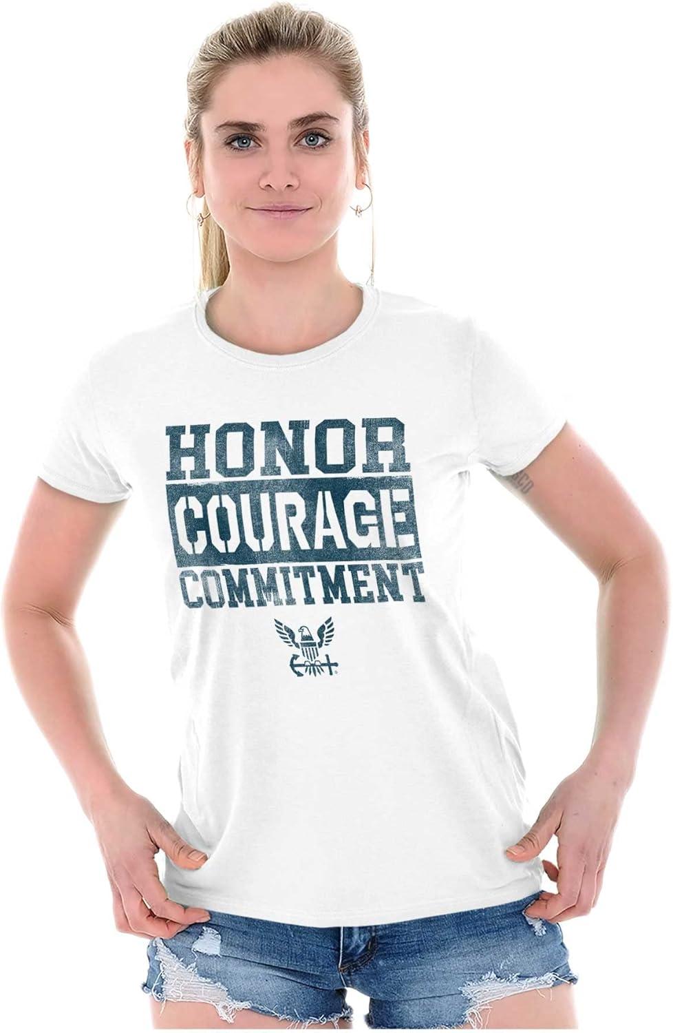 imageBrisco Brands US Navy Honor Courage Commitment Womens Slim Fit Graphic TeeWhite