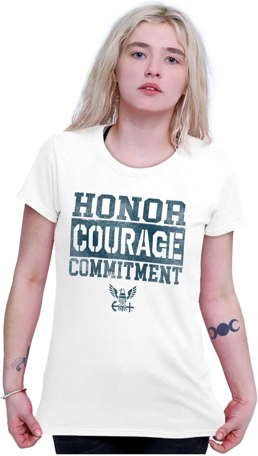 imageBrisco Brands US Navy Honor Courage Commitment Womens Slim Fit Graphic TeeWhite