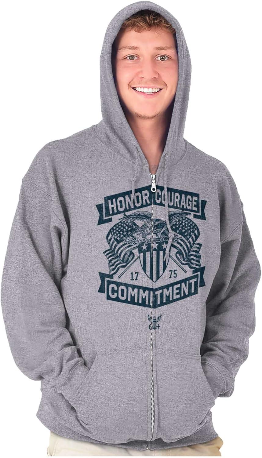 imageBrisco Brands US Navy Honor Courage Commitment Zip Up Hoodie Mens WomensSport Grey