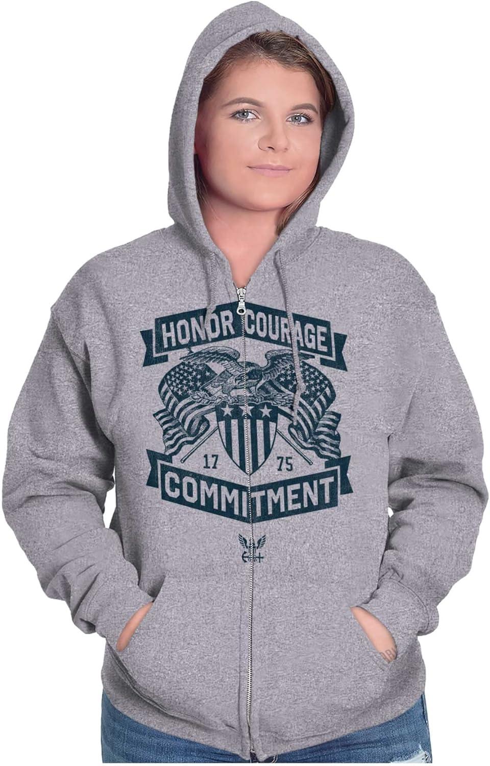imageBrisco Brands US Navy Honor Courage Commitment Zip Up Hoodie Mens WomensSport Grey