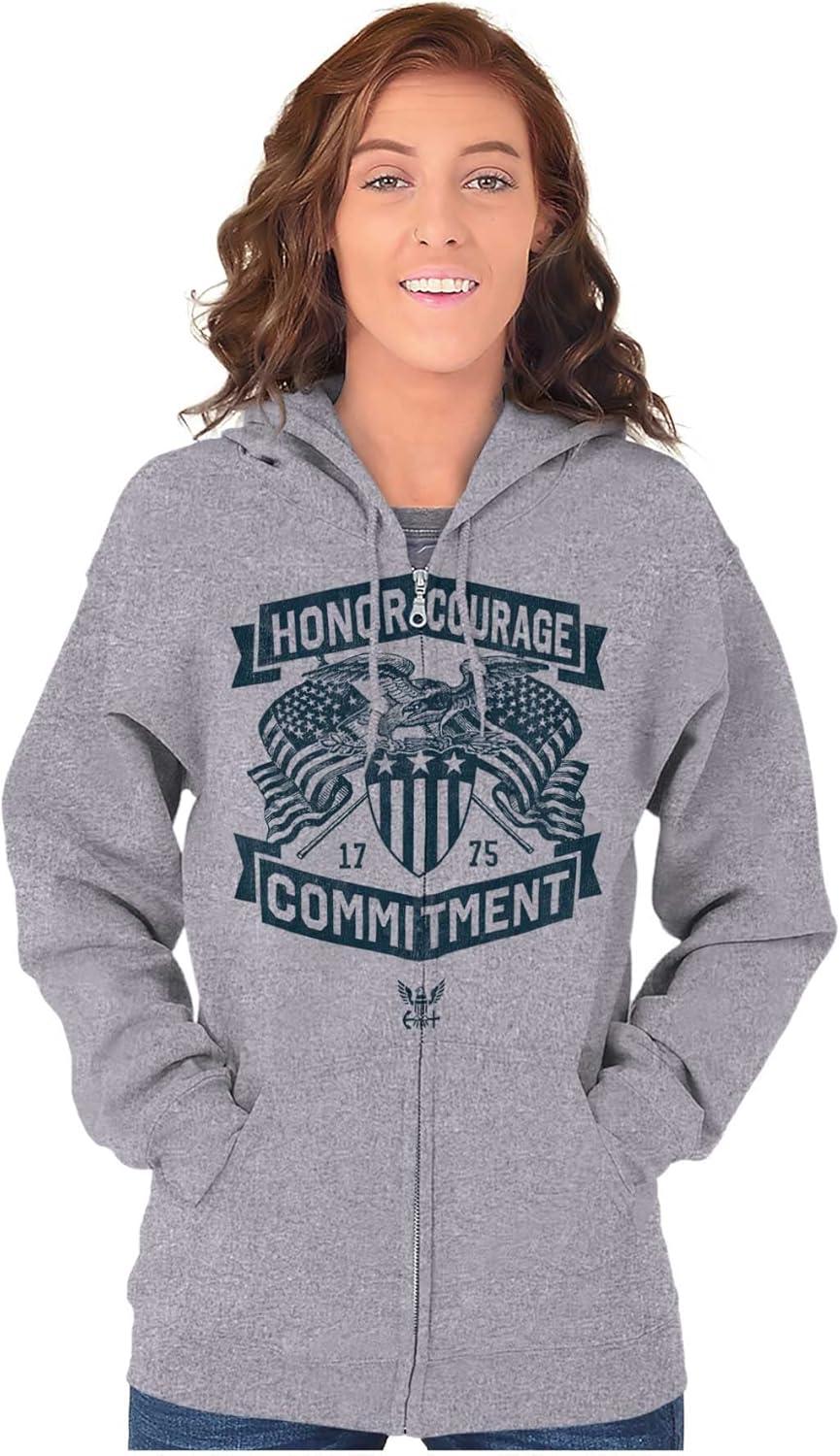 imageBrisco Brands US Navy Honor Courage Commitment Zip Up Hoodie Mens WomensSport Grey