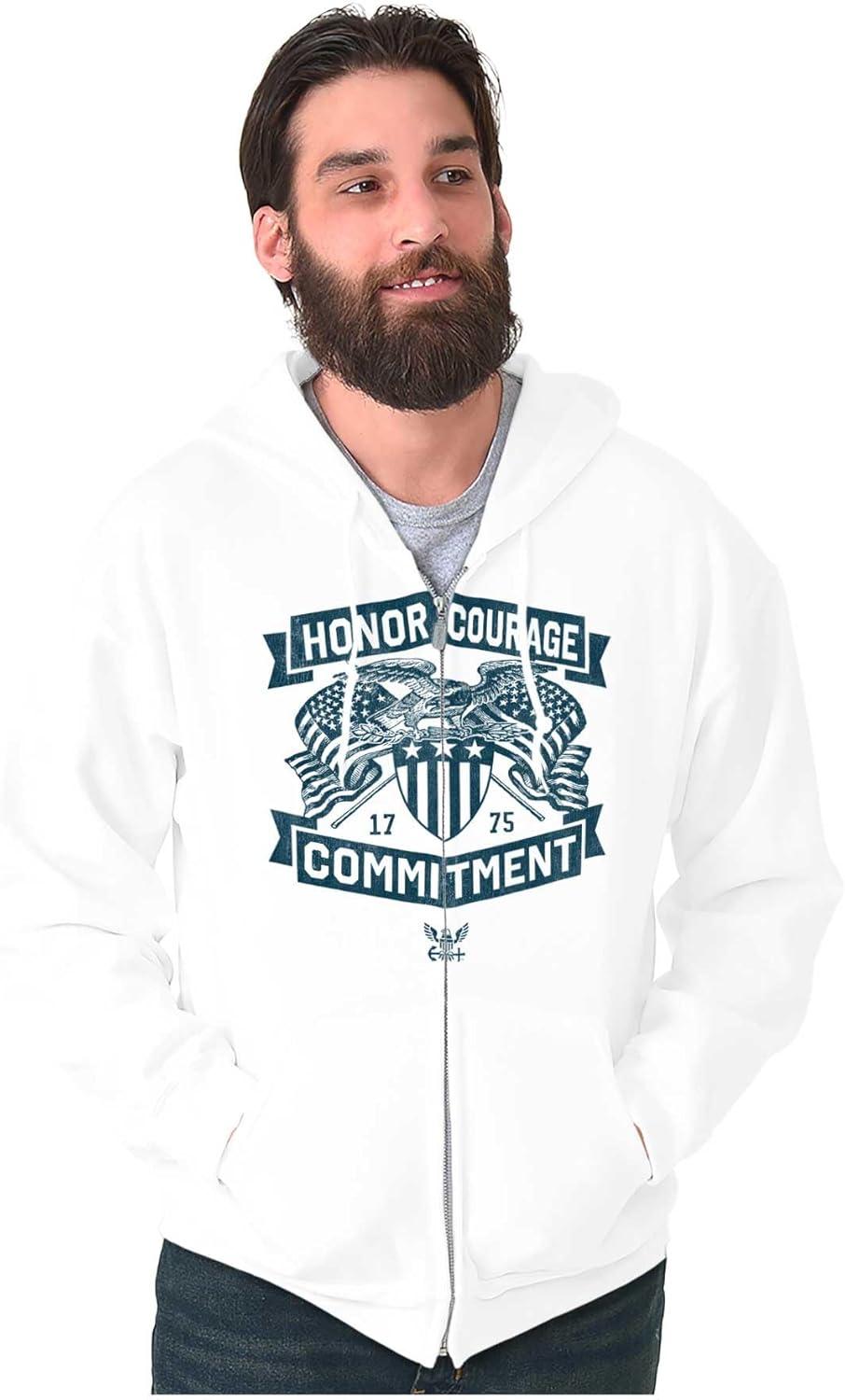 imageBrisco Brands US Navy Honor Courage Commitment Zip Up Hoodie Mens WomensWhite