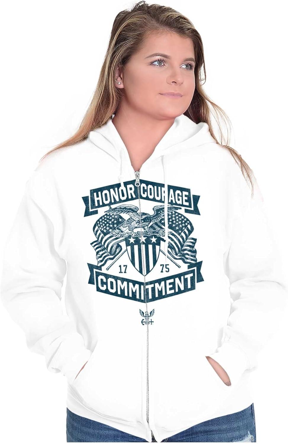 imageBrisco Brands US Navy Honor Courage Commitment Zip Up Hoodie Mens WomensWhite