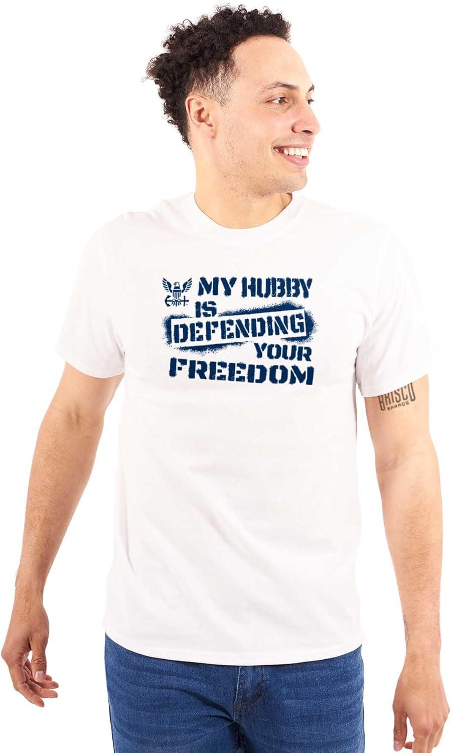 imageBrisco Brands US Navy Husband Defending Freedom Wife Graphic T Shirt Men or WomenWhite