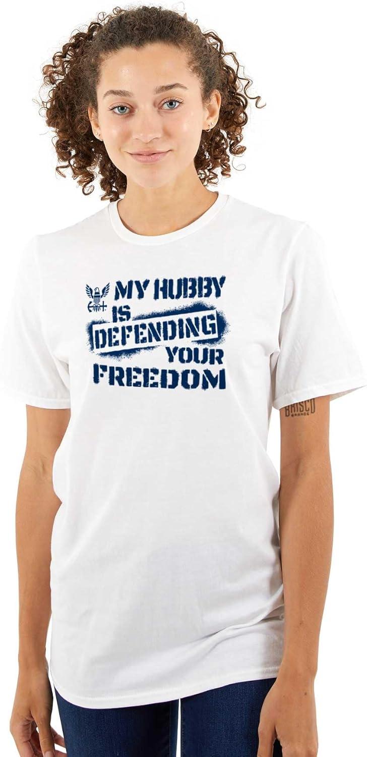 imageBrisco Brands US Navy Husband Defending Freedom Wife Graphic T Shirt Men or WomenWhite