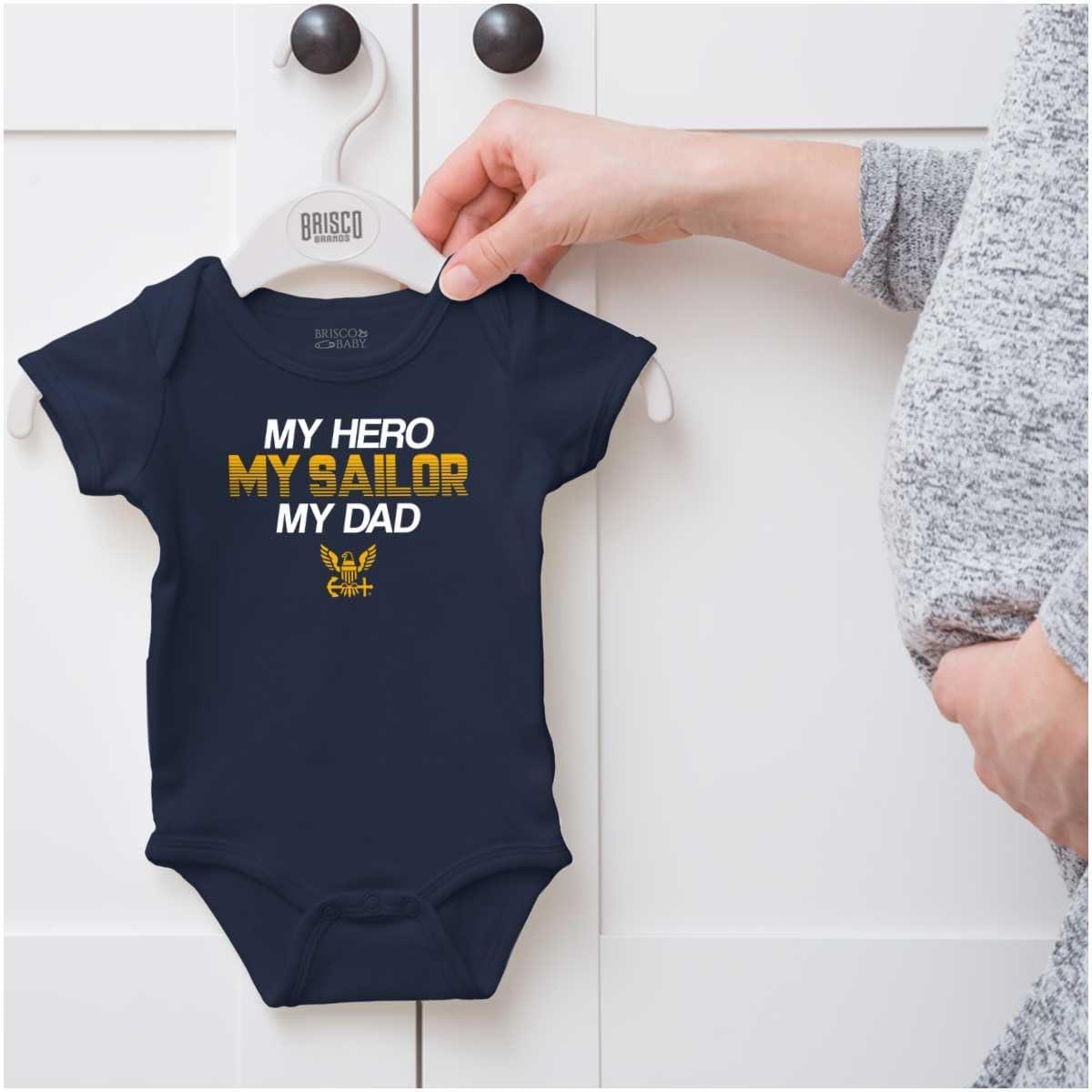 imageBrisco Brands US Navy Logo My Dad Hero Sailor Baby Romper Boys or GirlsNavy