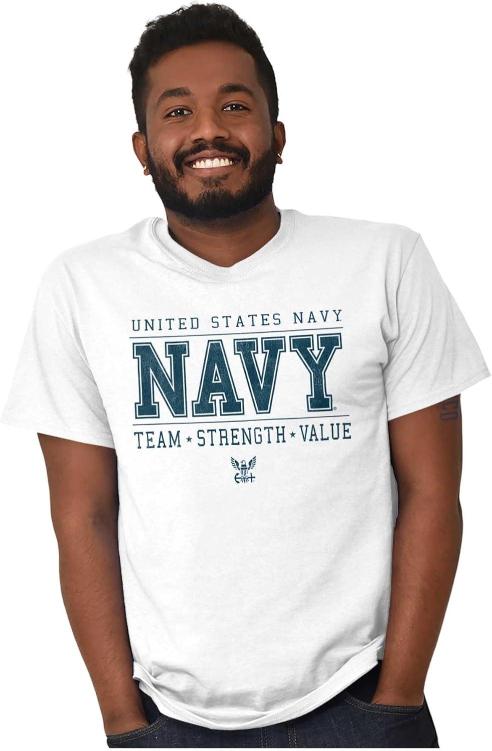 imageBrisco Brands US Navy Logo Team Strength Value Graphic T Shirt Men or WomenWhite