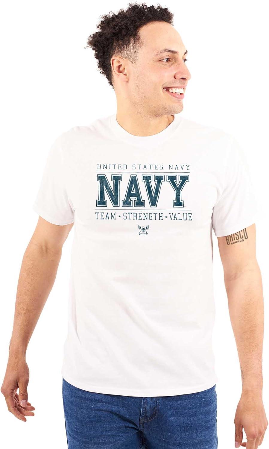 imageBrisco Brands US Navy Logo Team Strength Value Graphic T Shirt Men or WomenWhite