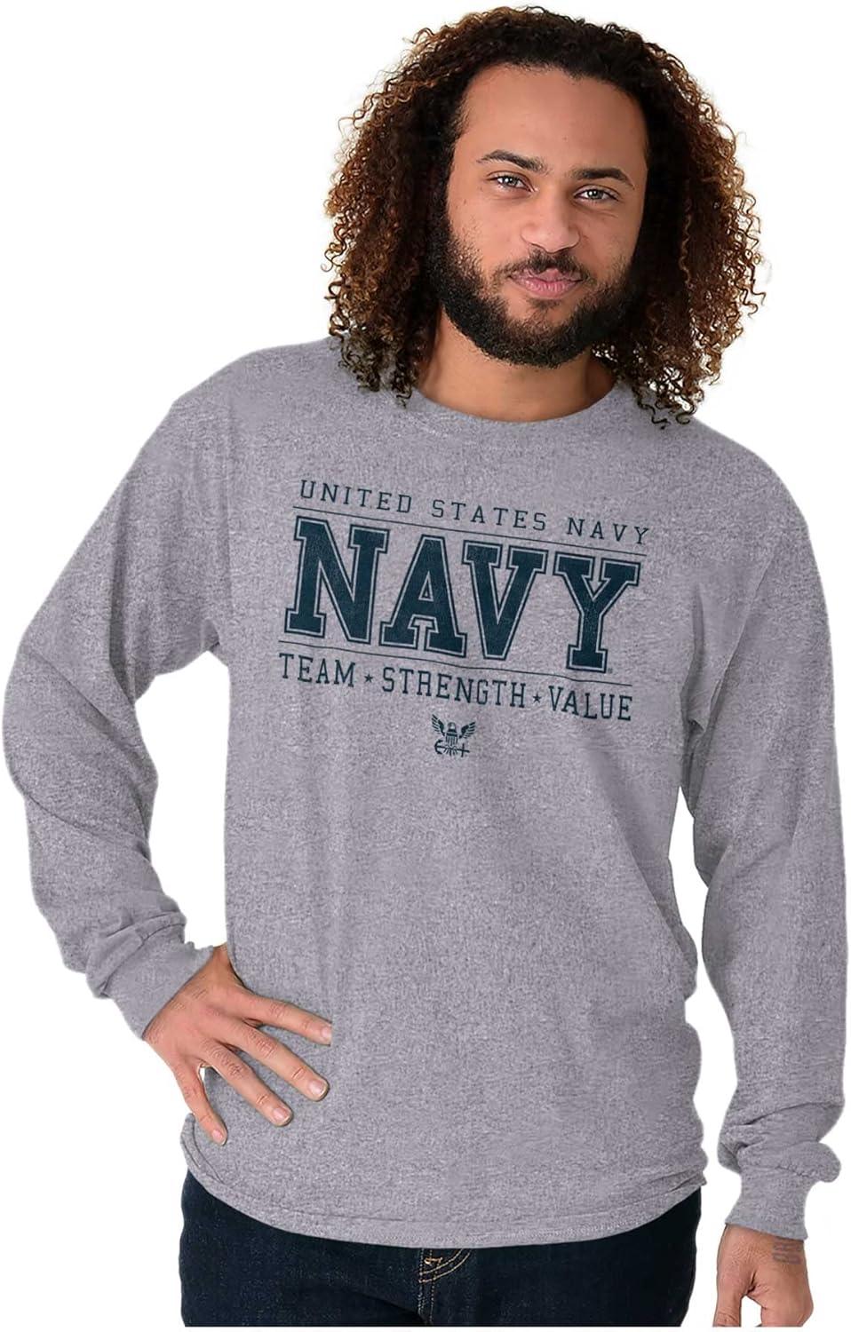 imageBrisco Brands US Navy Logo Team Strength Value Long Sleeve Tshirt Men WomenSport Grey